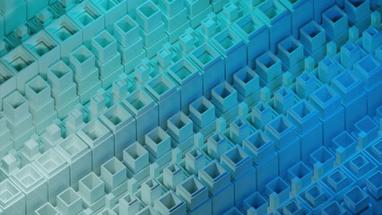 Naklejka premium Blue light squares. Design. Small squares made in 3d format that move in different directions.