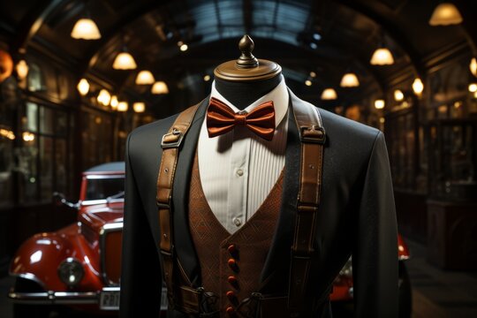 1920s bowtie and suspenders, a nod to the Great Gatsby era, Generative AI
