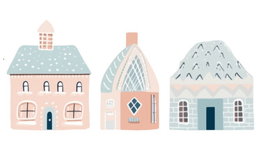 Fototapeta premium Cute watercolor buildings. Set of watercolor european houses. Trendy childish illustration