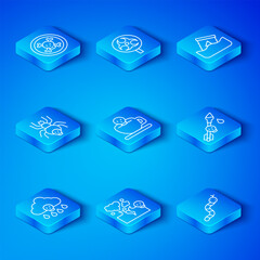 Set line Acid rain, Coffee cup with skull, Poisonous cloud gas or smoke, the arrow, Radioactive waste barrel, spider, Bones and and Snake icon. Vector