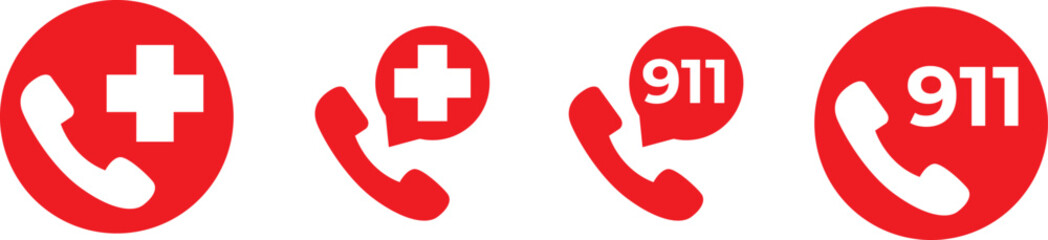 Vector design of 911 emergency phone icons isolated on a white background