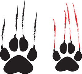 Vector design of wolf paws and scratches isolated on a white background