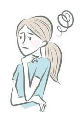 考える　悩む　モヤモヤ　女性
