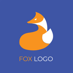 Digital illustration of a minimalistic fox logo design on a blue background