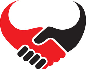 a red and black hand shaking over another's head