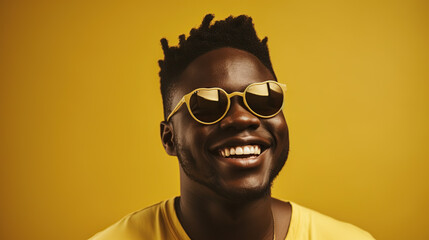 Fototapeta premium portrait of happy smiling african american man isolated on yellow background 