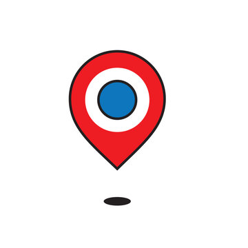 Vector illustration of the sign of a map pin in the colors red and blue on a white background