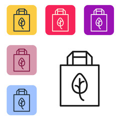 Black line Paper shopping bag with recycle icon isolated Black line background. Bag with recycling symbol. Set icons in color square buttons. Vector