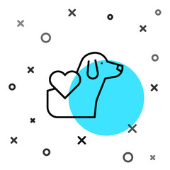 Black line Heart with dog icon isolated on white background. Pet paw in heart. Love to the animals. Random dynamic shapes. Vector
