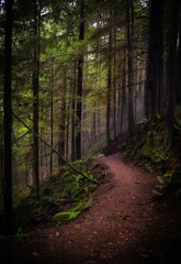 Fototapeta premium Vertical shot of a path in a peaceful forest