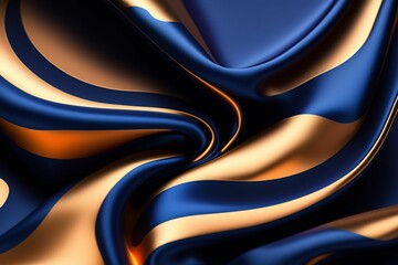golden and blue abstract silk pattern with smooth waves and ridges
