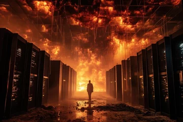 Poster data centre that is on fire and will be destroyed - Generative AI © Hanjin