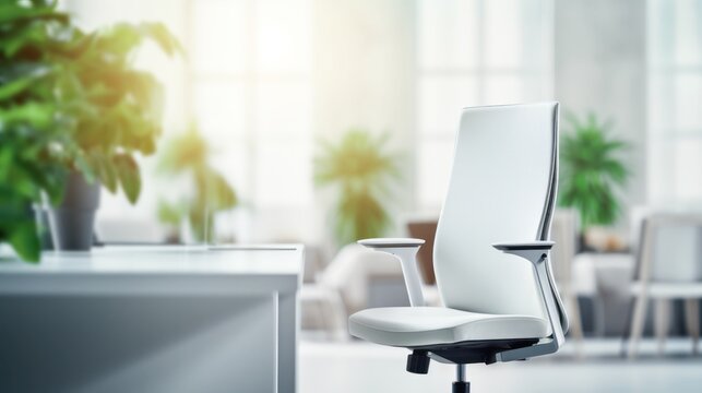 open space office interior with white chair blurry background