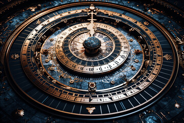 Fototapeta na wymiar delicate astronomical clock,Fantasy clock concept, mechanical clock concept, time concept