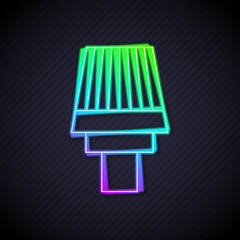 Glowing neon line Car air filter icon isolated on black background. Automobile repair service symbol. Vector