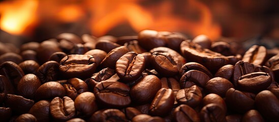 Roasted coffee in soft focus close up