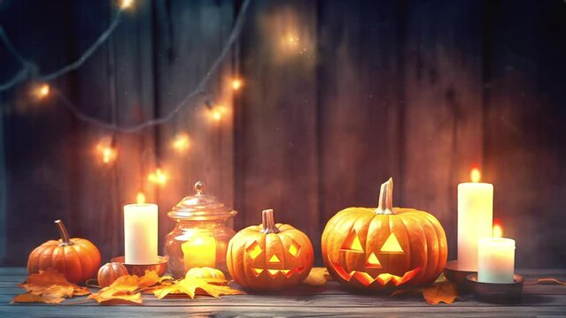 ハロウィン, かぼちゃとキャンドル, ジャックオランタン, trick or treat, ループ, シームレス