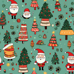 Christmas is here! Varied Pattern Cartoon Illustration. Generative AI illustration.