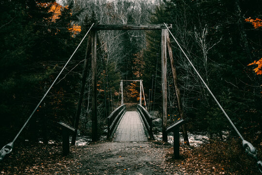 Wooden bridge in the Lincoln woods, New Hampshire, State Park, Kancamagus Highway