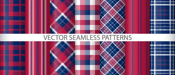 Set check fabric vector. Background textile seamless. Texture tartan plaid pattern.