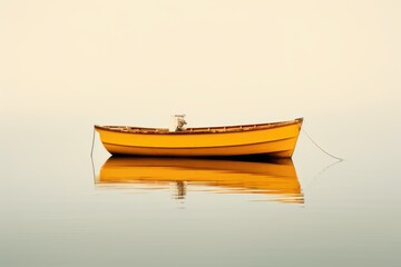 Yellow and Brown Boat Minimalism in a negative artistic space. Visual abstract metaphor. Geometric shapes with gradients.