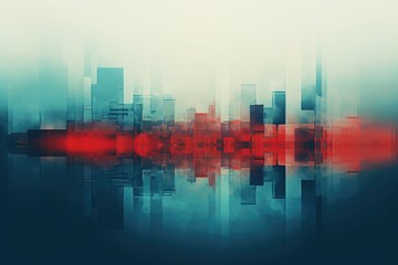 Teal and Red City Minimalism in a negative artistic space. Visual abstract metaphor. Geometric shapes with gradients.