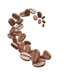 Coffee beans flying on a white background, 3d rendering.