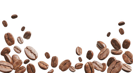 Coffee beans flying on a white background, 3d rendering.