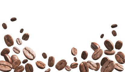 Coffee beans flying on a white background, 3d rendering.