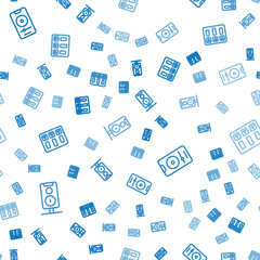 Set line Stereo speaker, Music player and playlist on seamless pattern. Vector
