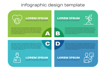 Set line Male doctor, The heart world - love, Teacher and Volunteer team planting trees. Business infographic template. Vector