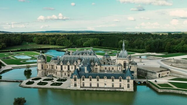  Chateau de Chantilly ( Chantilly Castle ), Oise, Picardie, France.Drone chot 4k