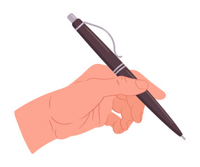 Writing hand. Cartoon human hand with pen filling planner, taking notes or signing documents flat vector illustration