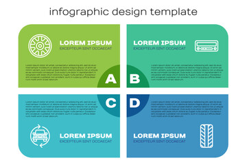 Set line Car service, Alloy wheel for car, tire and audio. Business infographic template. Vector