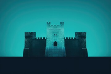 Obraz premium Teal and Blue Castle Minimalism in a negative artistic space. Visual abstract metaphor. Geometric shapes with gradients.