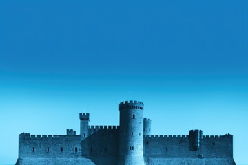 Black and Blue Castle Minimalism in a negative artistic space. Visual abstract metaphor. Geometric shapes with gradients.