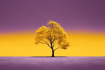Purple and Yellow Tree Minimalism in a negative artistic space. Visual abstract metaphor. Geometric shapes with gradients.