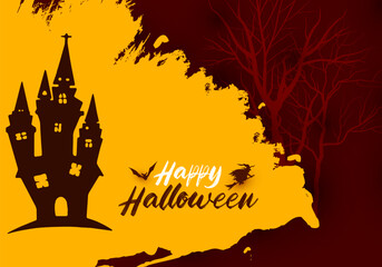 Happy halloween background illustration with grunge shape and haunted castle
