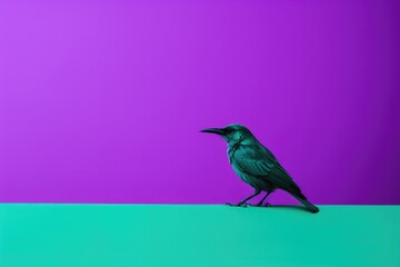 Green and Purple Bird Minimalism in a negative artistic space. Visual abstract metaphor. Geometric shapes with gradients.