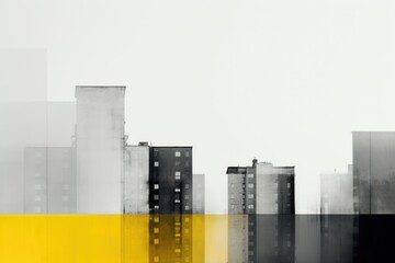 Gray and Yellow City Minimalism in a negative artistic space. Visual abstract metaphor. Geometric shapes with gradients.