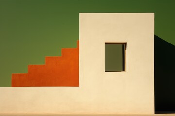 Green and Brown House Minimalism in a negative artistic space. Visual abstract metaphor. Geometric shapes with gradients.