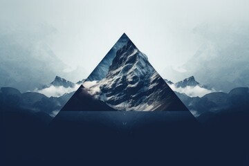 Blue and Gray Mountain Minimalism in a negative artistic space. Visual abstract metaphor. Geometric shapes with gradients.