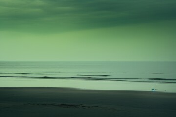 Green and Black Beach Minimalism in a negative artistic space. Visual abstract metaphor. Geometric shapes with gradients.