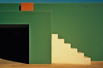 Green and Brown House Minimalism in a negative artistic space. Visual abstract metaphor. Geometric shapes with gradients.