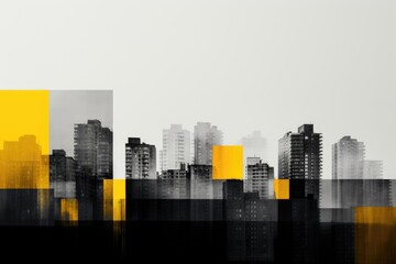 Gray and Yellow City Minimalism in a negative artistic space. Visual abstract metaphor. Geometric shapes with gradients.