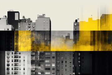 Gray and Yellow City Minimalism in a negative artistic space. Visual abstract metaphor. Geometric shapes with gradients.