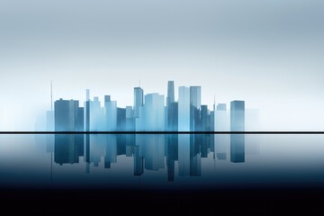 Gray and Blue Skyline Minimalism in a negative artistic space. Visual abstract metaphor. Geometric shapes with gradients.