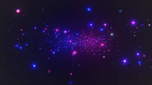Abstract motion background shining neon particles. Shimmering Glittering Particles With Bokeh. Popular, modern, christmas, new year, holliday, wedding background, 2025, 2024. loop video animation