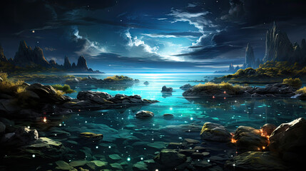 Luminous Lagoon: Starlit Glow on Enchanted Waters