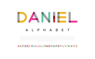 Daniel Modern minimal abstract alphabet fonts. Typography technology, electronic, movie, digital, music, future, logo creative font. vector illustration.